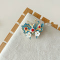 Antique Burning Blue Auspicious Cloud Pearl Butterfly Barrettes Fringed Headwear