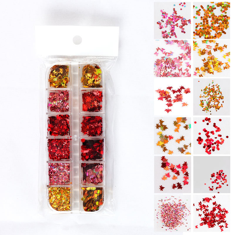 Laser Maple Leaf Shape Nail Decoration Sequins