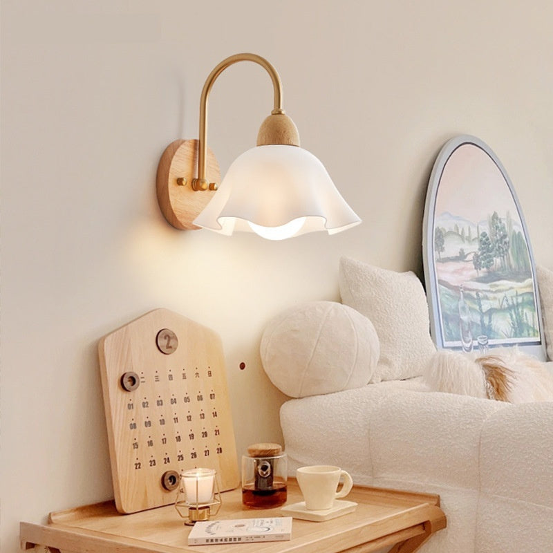 Bedroom Bedside Lamp Nordic Log Cream Style