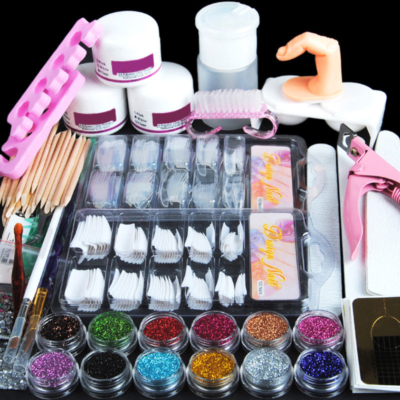 Design Nail Art Set Full Crystal Powder White Transparent Extension