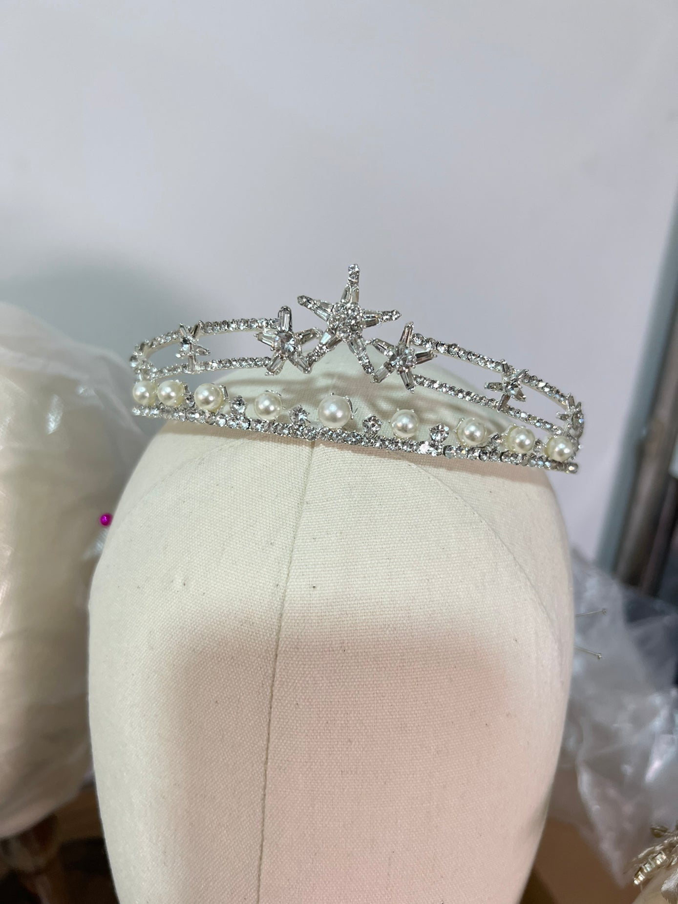 Women's Simple Elegant Pearl Crown Rhinestone Headband