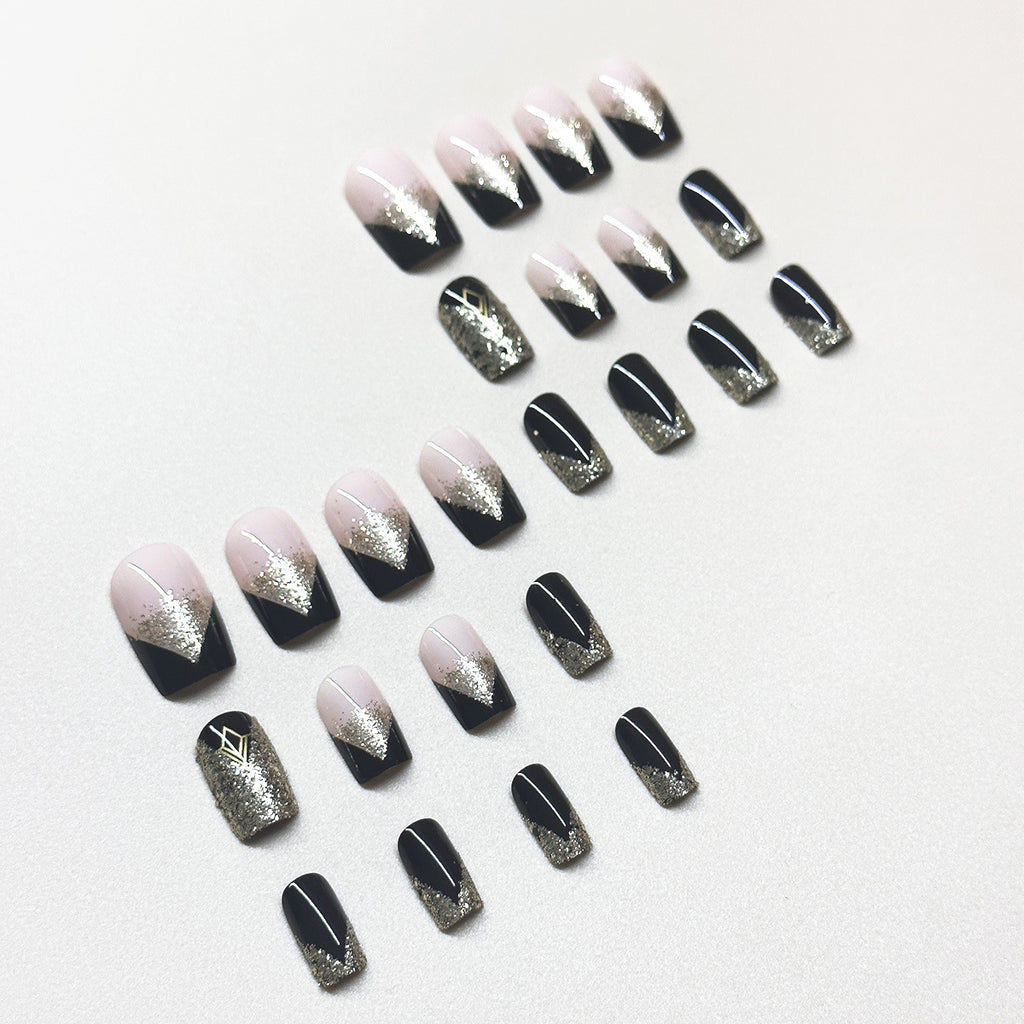 Black Gold Sweet Cool Mid-length Removable Fake Nail Tip
