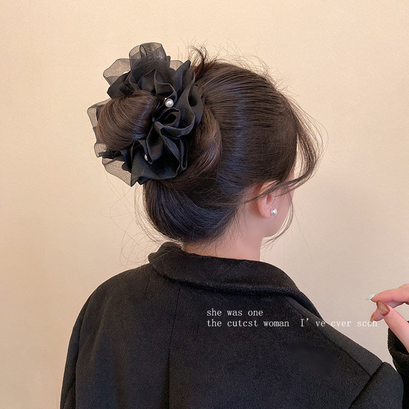 Black Mesh Pearl Hair Tie For Women