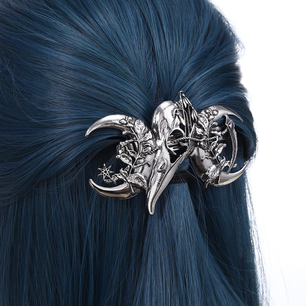 Retro Viking Leaf Moon Raven Hammer Hairpin