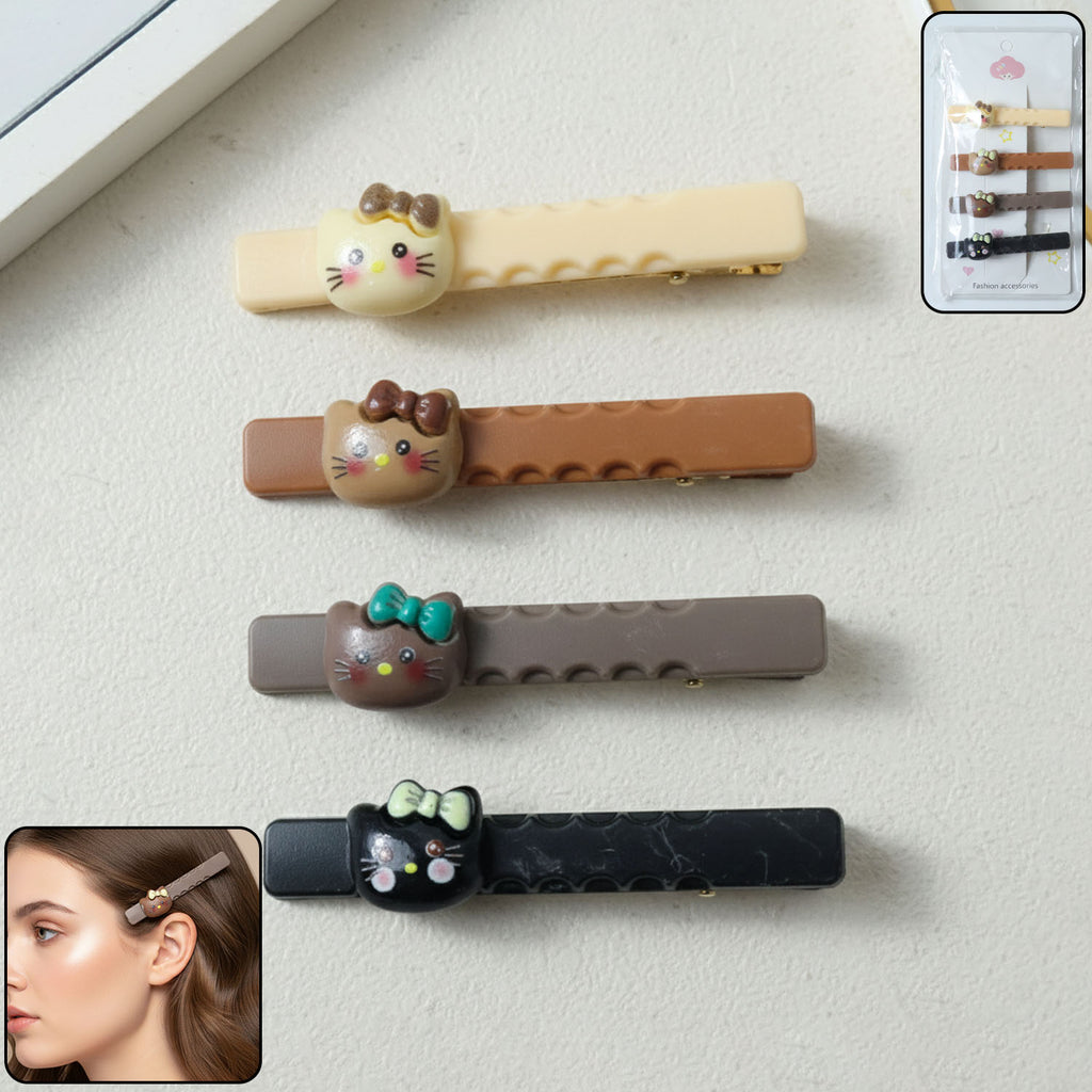 Cute Cartoon Cat Design Hair Clips Set (4 Pc)