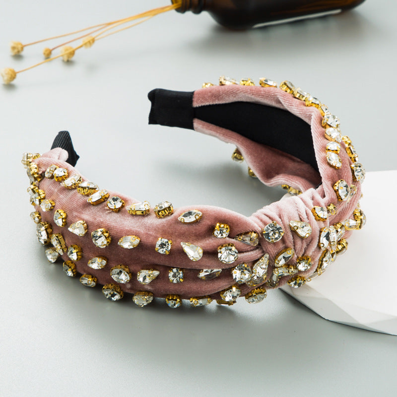 Fashion Gold Velvet Hand-stitched Full Diamond Headband