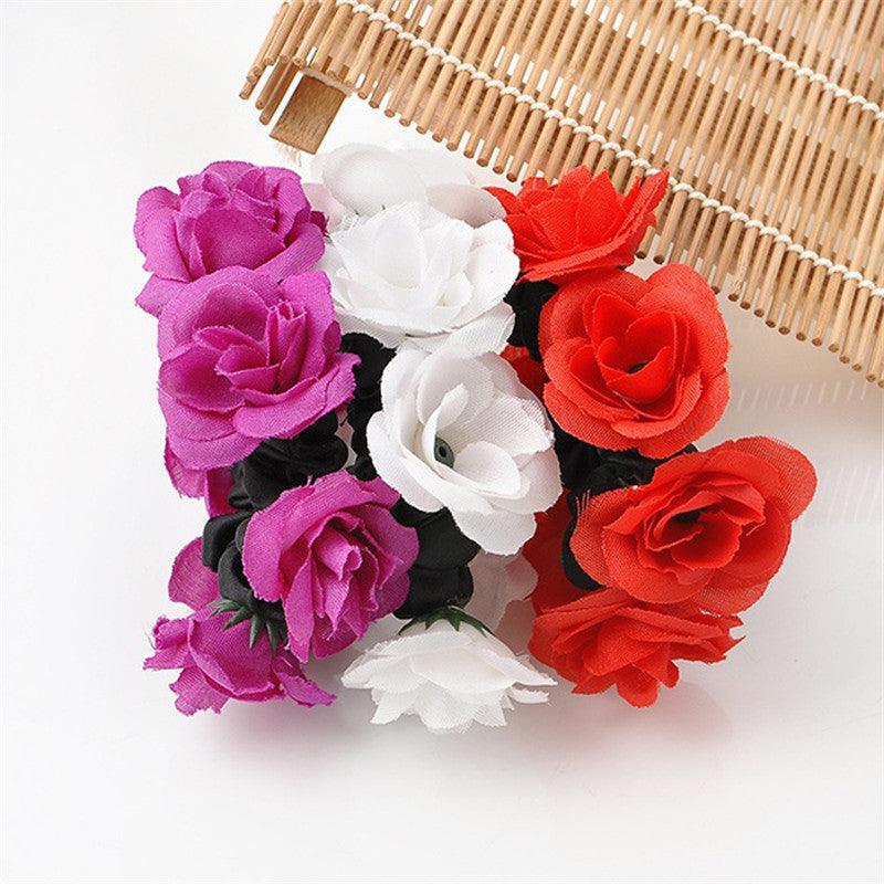 European And American Women's Simulation Fabric Rich Rose Hair Tie Hair Accessories