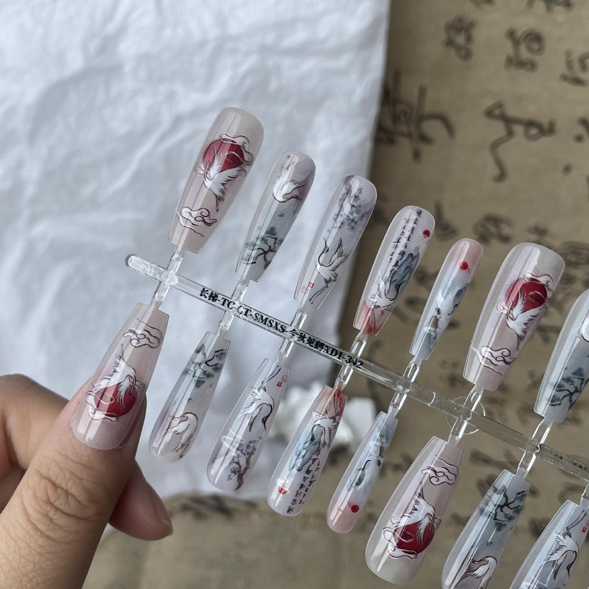 Chinese Style Landscape New Chinese Style Butterfly Crane Nail Beauty Bright Surface