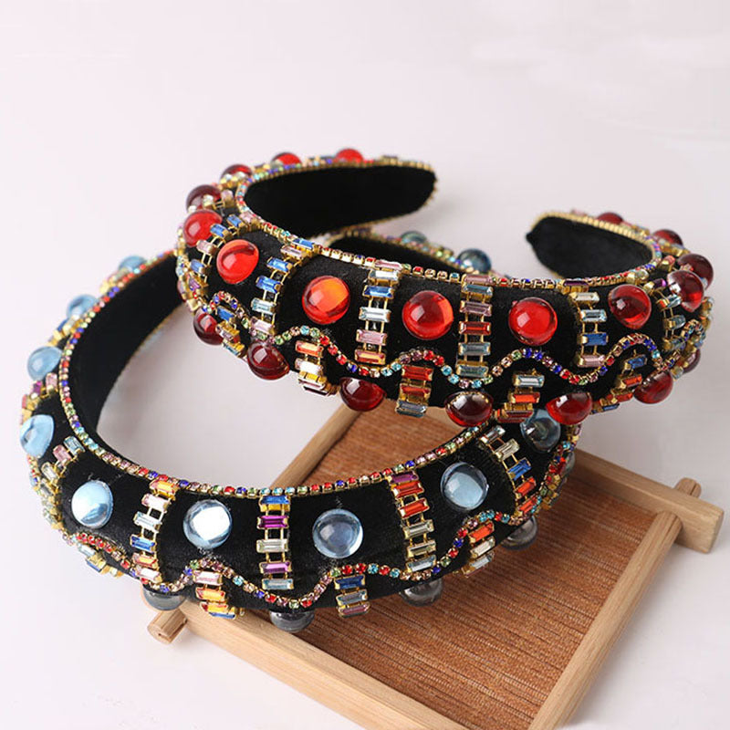 European And American Baroque Color Rhinestone Sponge Hair Hoop