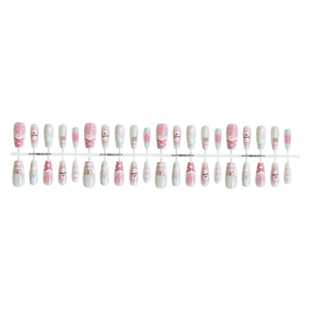 Press On Nails Dopamine Sweet Cool Style Bow French Fake Nail Tip