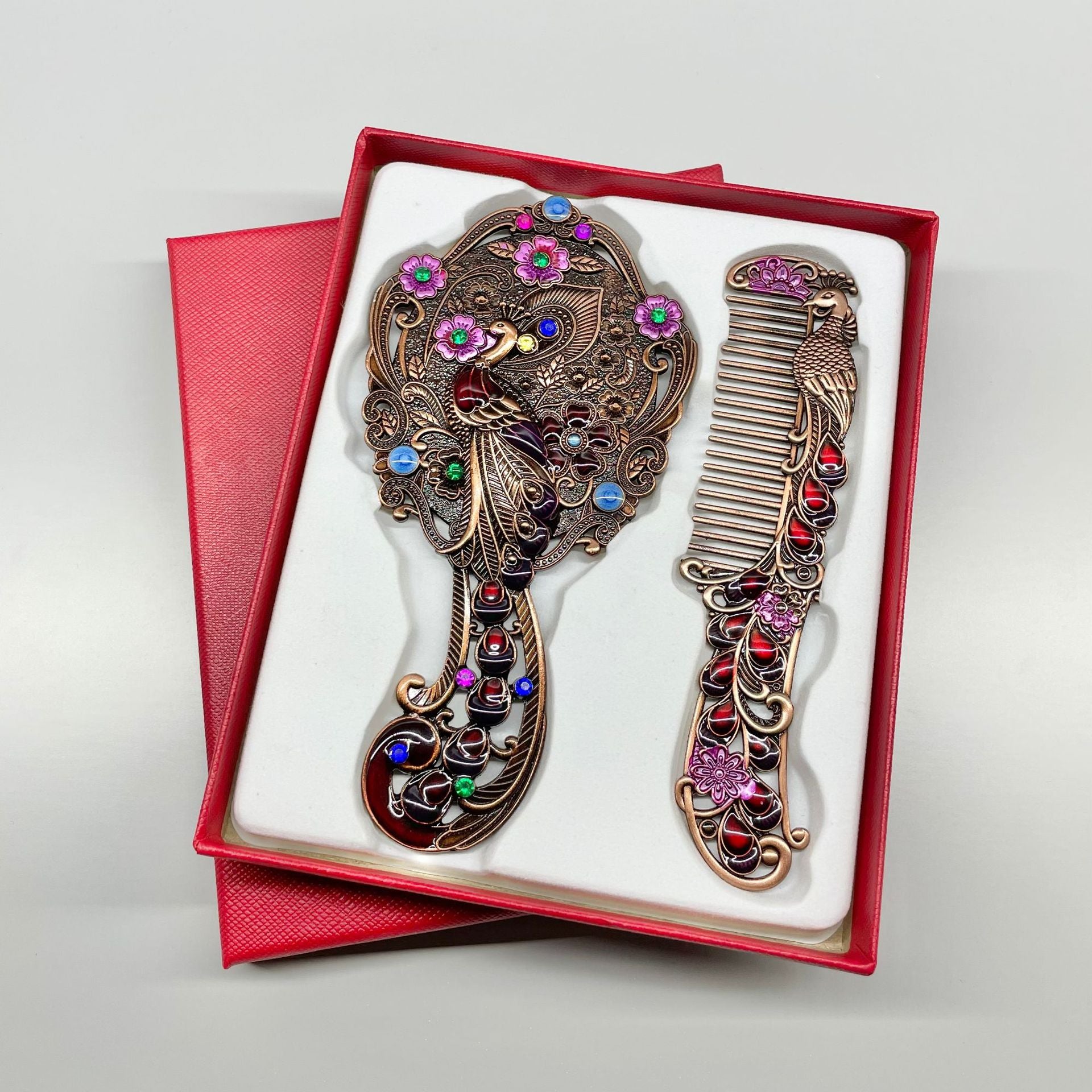Metal Makeup Mirror Portable Comb Set