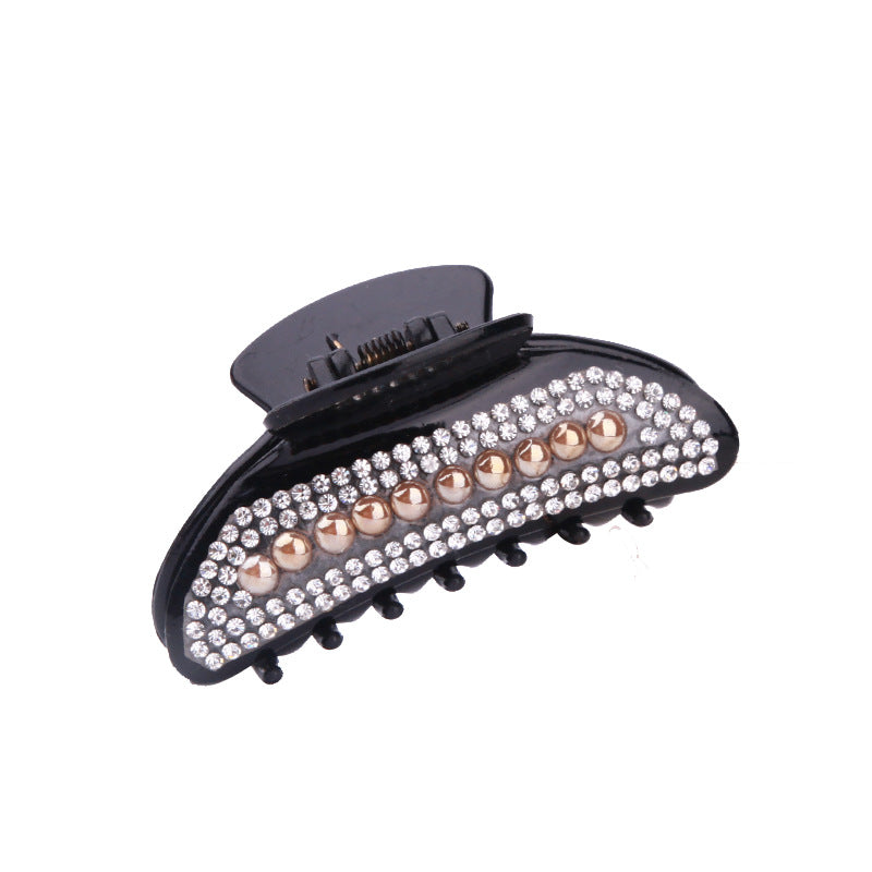 Simple Electroplated Pearl Rhinestone Moon Clip Ingot Claw Medium Plastic Grip