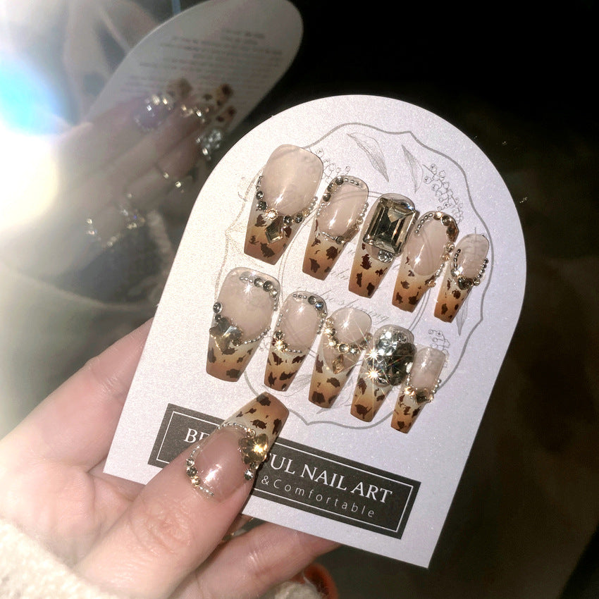 Leopard Print Stud For Autumn And Winter Wear Nail Finished Hot Girl Advanced Flash