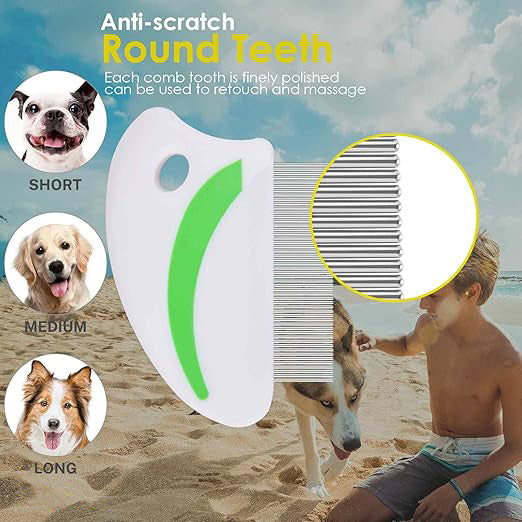 Professional-Grade Pet Grooming Combs For Dogs And Cats - Includes Flea And Lice Comb With Rounded Teeth, Tear Stain Remover And Dematting Tool - Suitable For All Sizes Of Pets