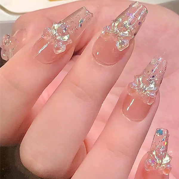 Wear Nail Milky White Gradient Crooked Peach Heart Nail Sticker