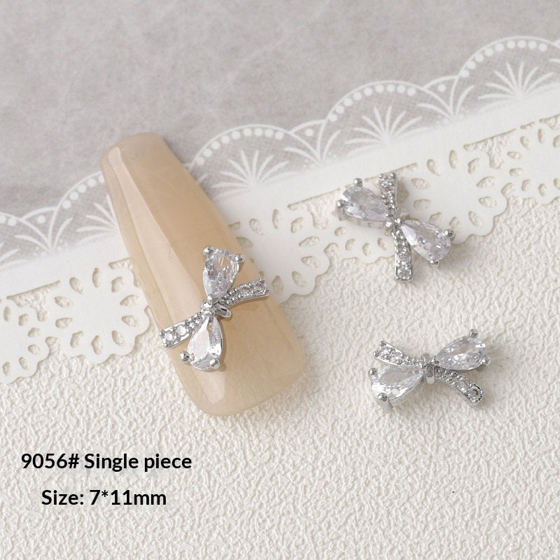Silver Zircon Bow Nail Art Accessories