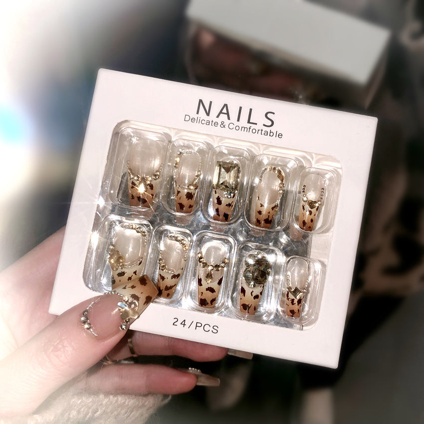 Leopard Print Stud For Autumn And Winter Wear Nail Finished Hot Girl Advanced Flash