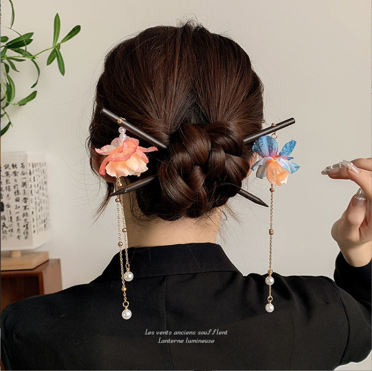 Ancient-style Tassel Hairpin Glowing Lantern Silk Flowers