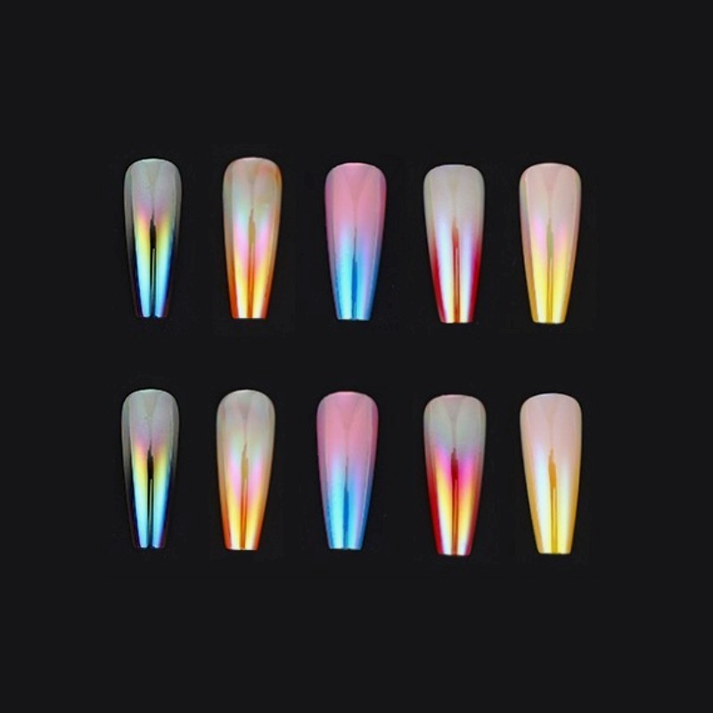 Malibu Girl's 24-piece Bagged Long Ballet Nail Dazzling Aurora Two-tone Gradient Wear Nail Polish Fake Nail Tip