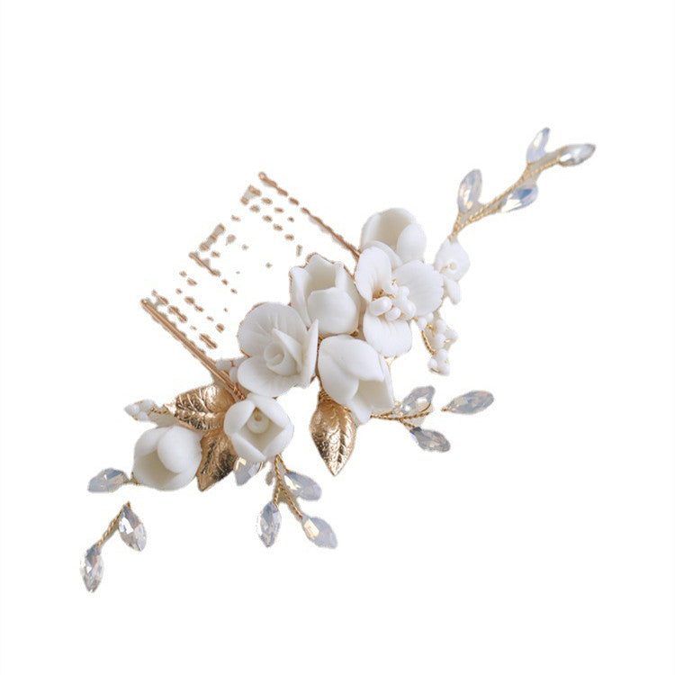 Ceramic Flower Hair Comb Protein Diamond Handmade Jewelry