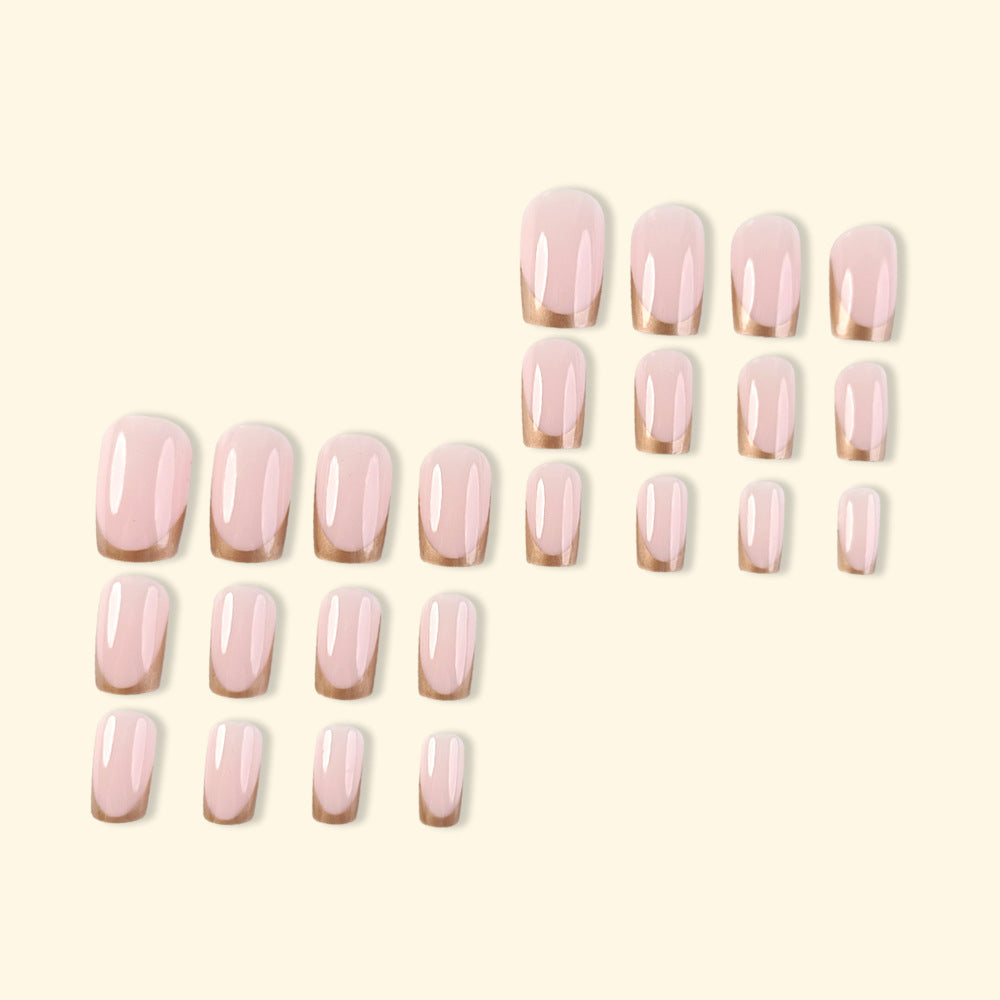 Simple Golden Trim French Nail Tips Wearable Fake Nail Patch Nails