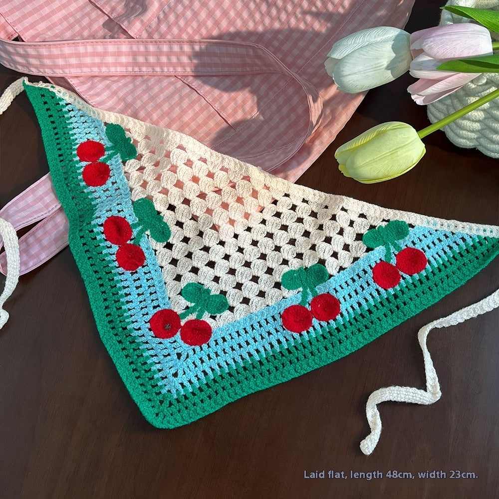 Cherry Knitted Triangular Binder Headscarf For Women