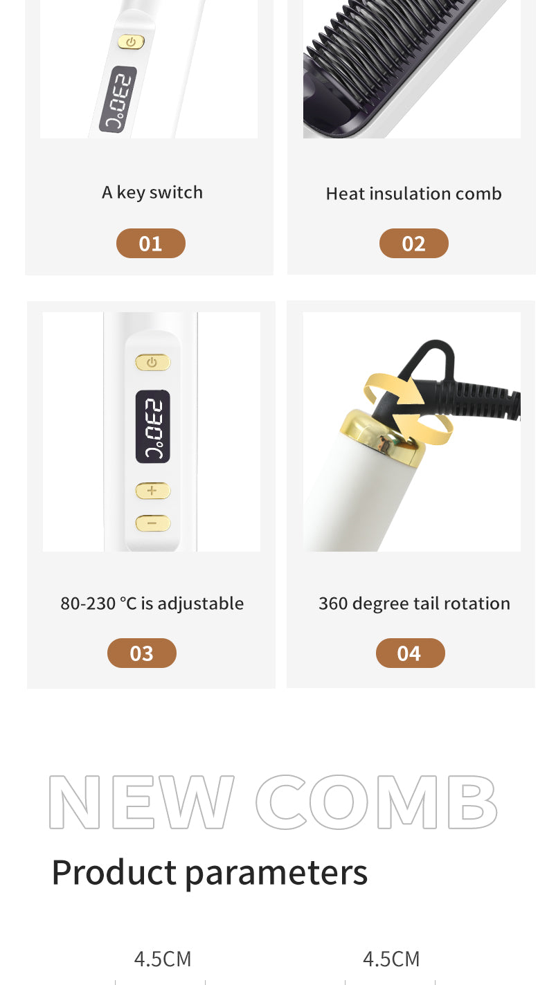 Electric Hot Comb Multifunctional Straight Hair Straightener Comb Negative Ion Anti-Scalding Styling Tool Straightening Brush