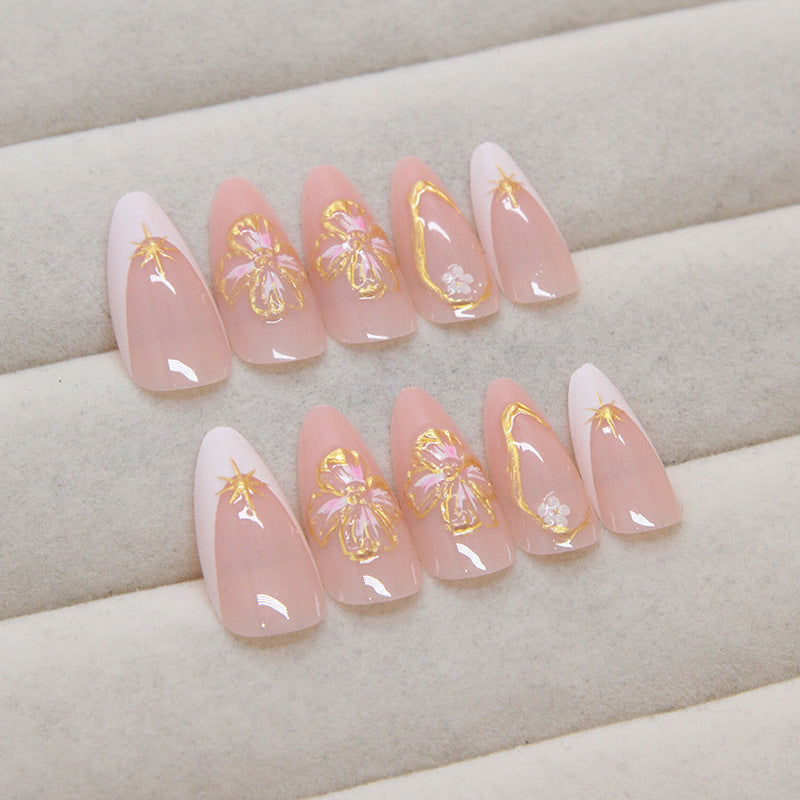 Simple French Wear Nail Three-dimensional Peach Blossom Nail Tip Detachable