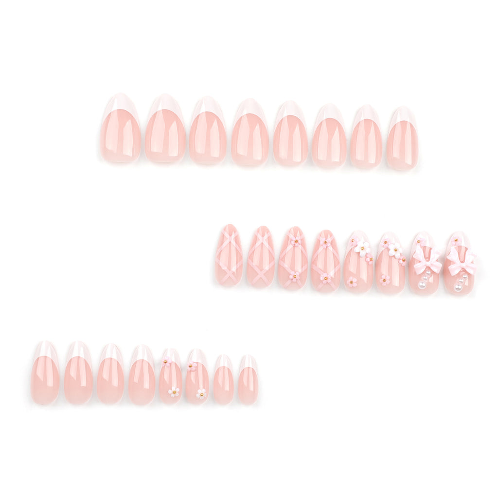 Sweet Bow Nail Flower French White Wear Nail