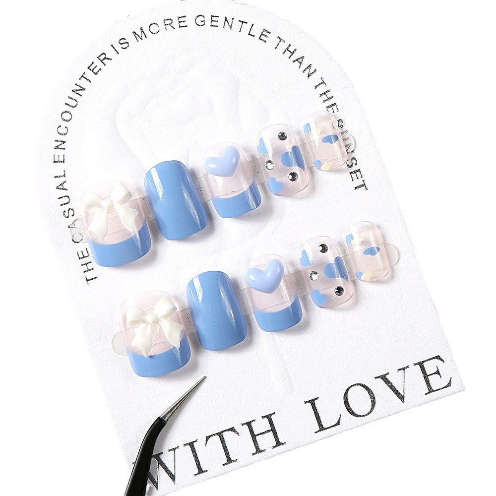 Love Heart Bow Tie Short Nail Tip Wear Armor