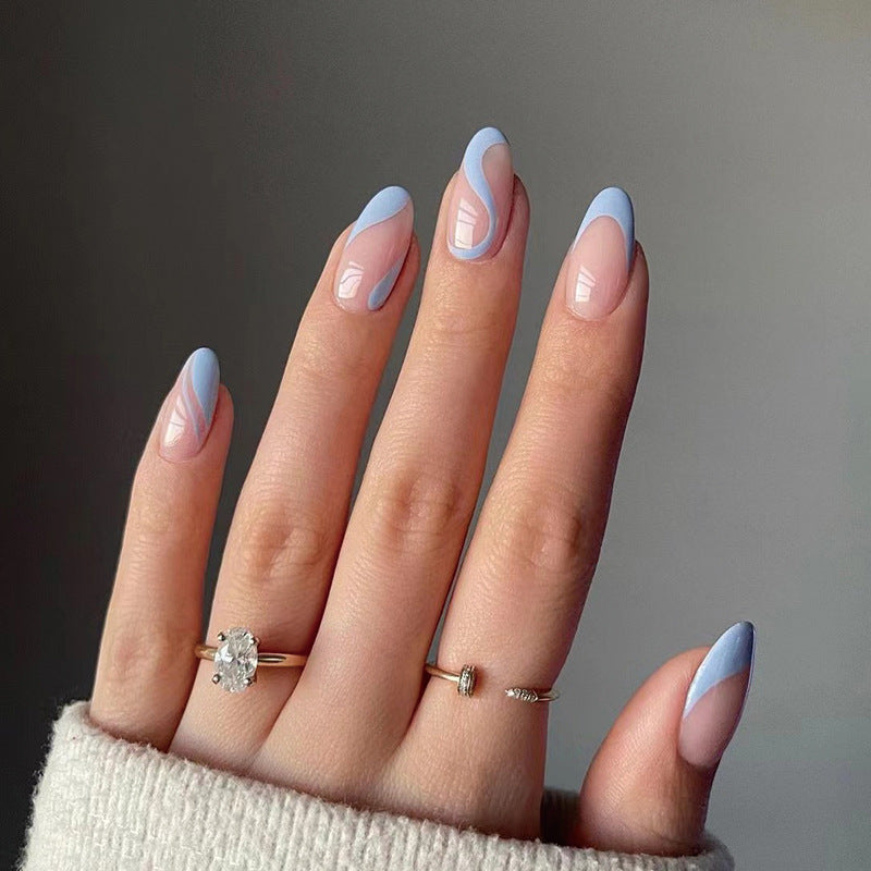 French Blue Wave Nail Sticker Finished Detachable