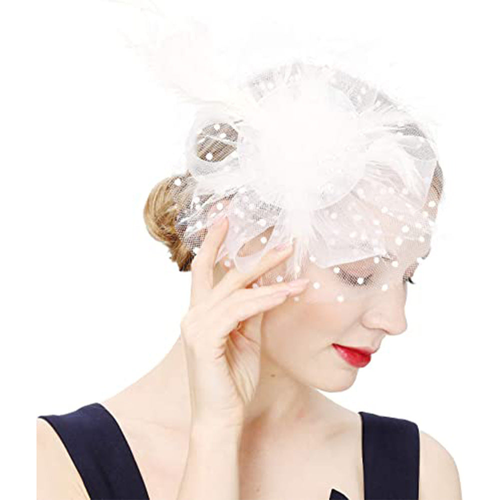 Feather Bride Hair Ornament Mesh Hat Combination Hairpin