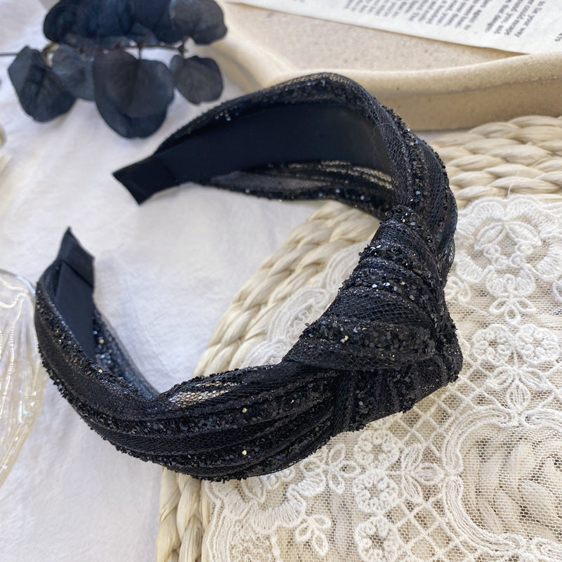 Hair Accessories Black Net Yarn with Diamonds Super Glitter Fabric Knotted