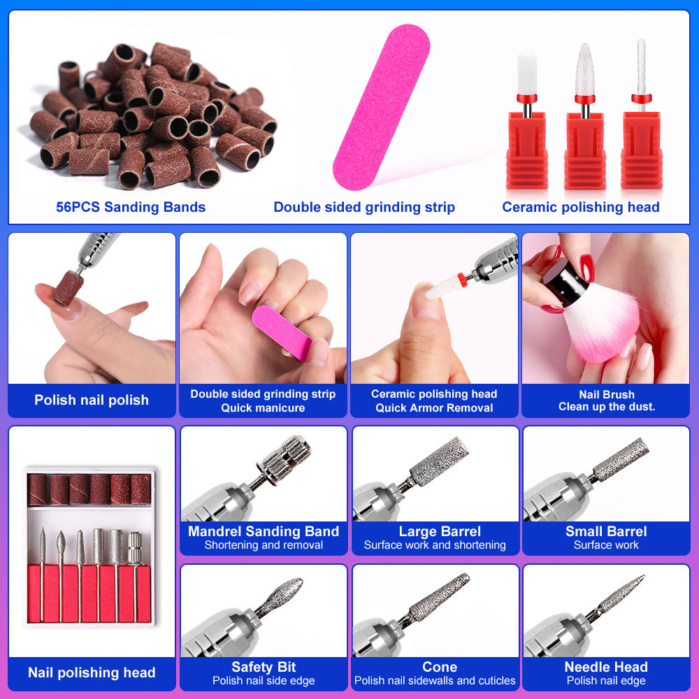Nail Drill Portable Nail Polishing Machine Long Standby Rechargeable High Power