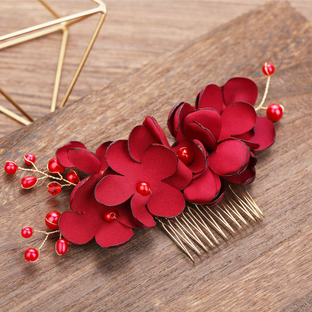 Flower cloth pearl hair comb