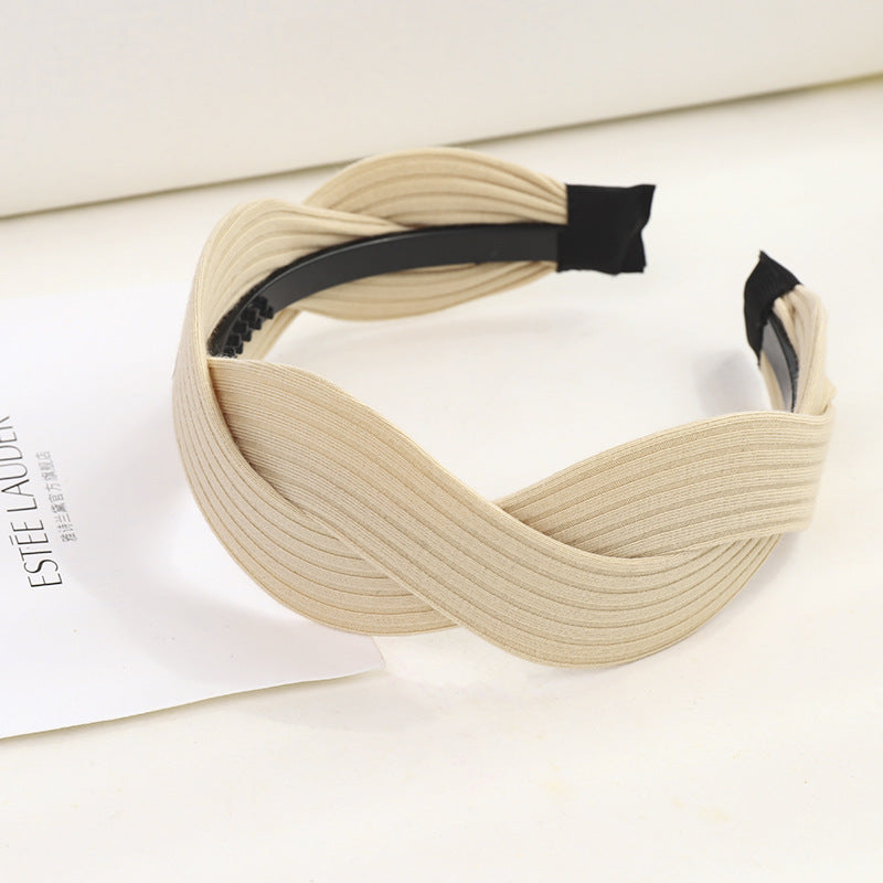 Fabric striped cross-knotted wide-brim hair accessory