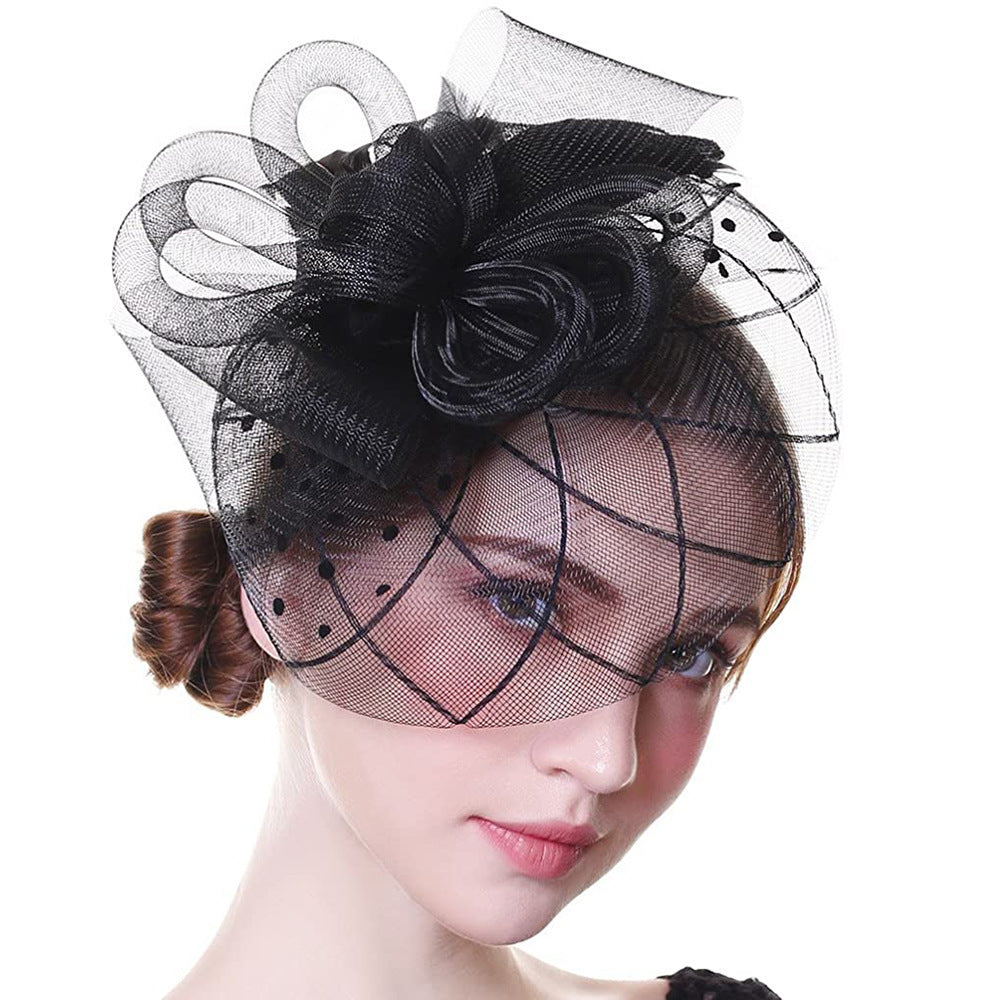 Feather Bride Hair Ornament Mesh Hat Combination Hairpin