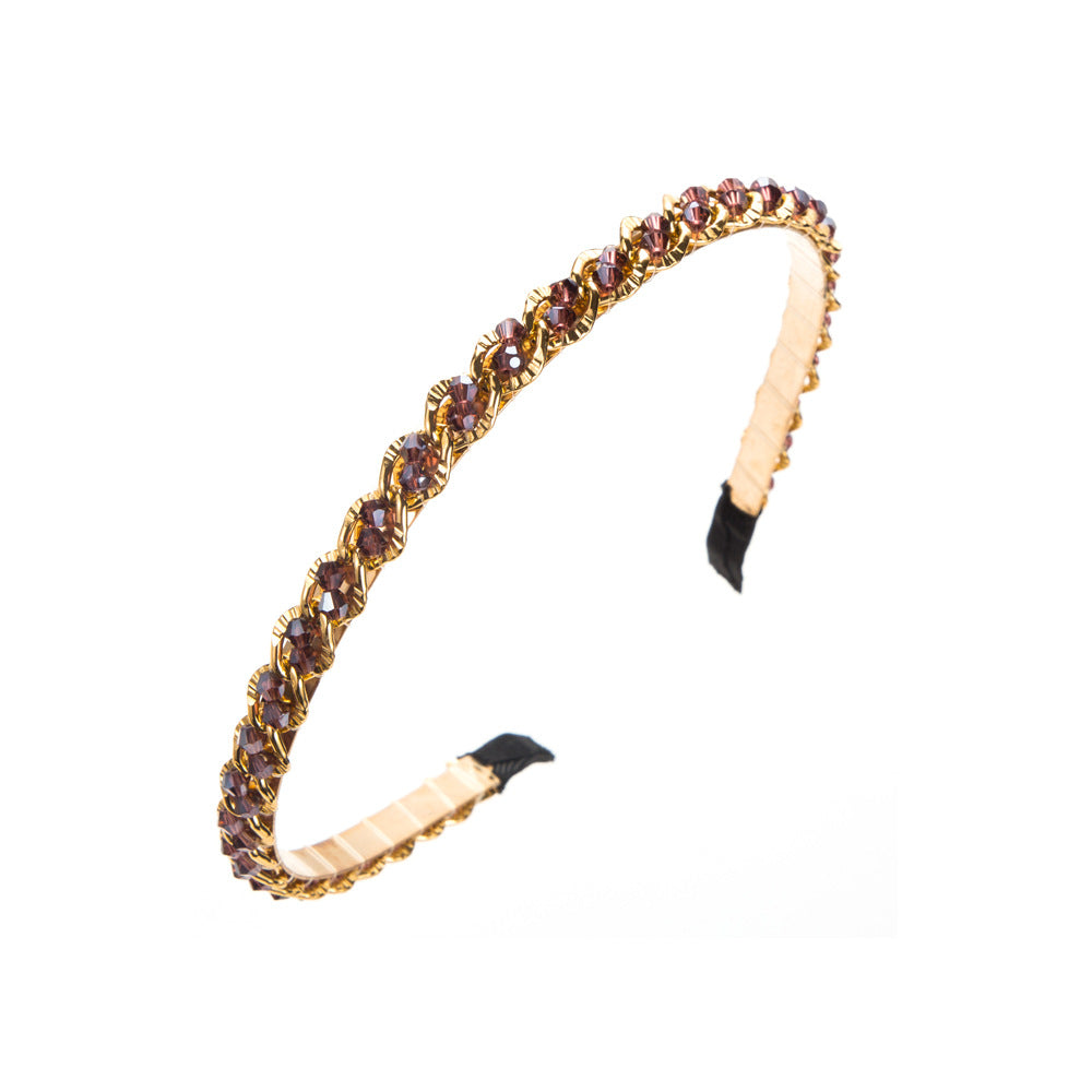 Retro Metal Korean Crystal Chain Winding Headband
