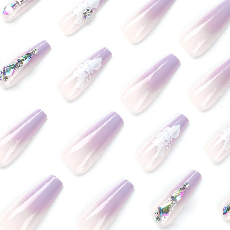 Nail Stickers Gradient White Petals Rhinestone Purple