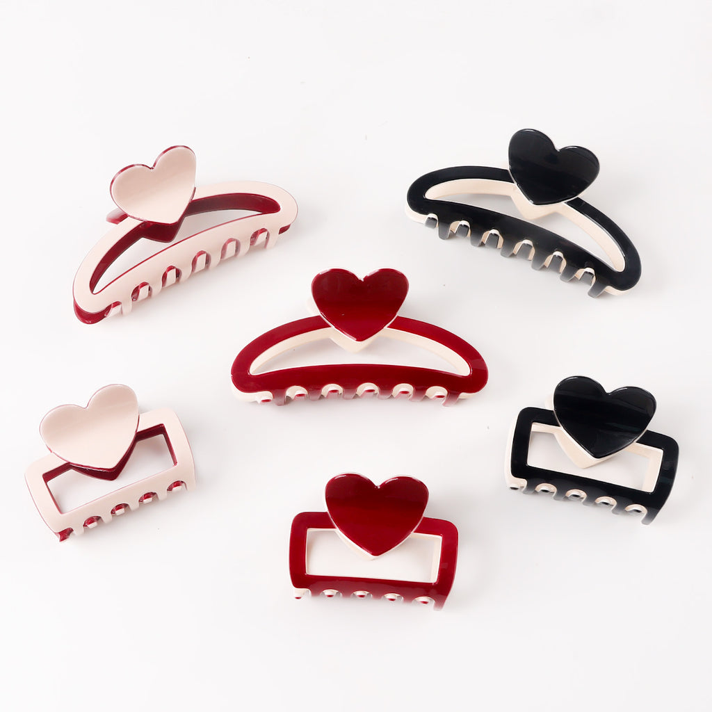 Valentine's Day Heart Shaped Color Block Fresh Sweet Updo Shark Clip