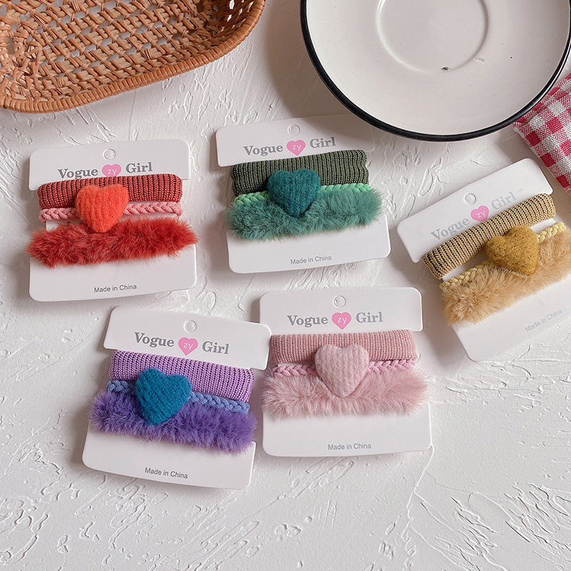 New Sweet Candy Color Love Plush Girl Hair Rope Hair Accessories