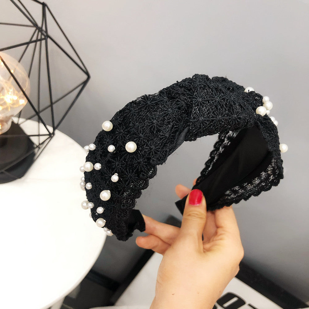 Ladies Buckle Pearl Lace Knotted Headband