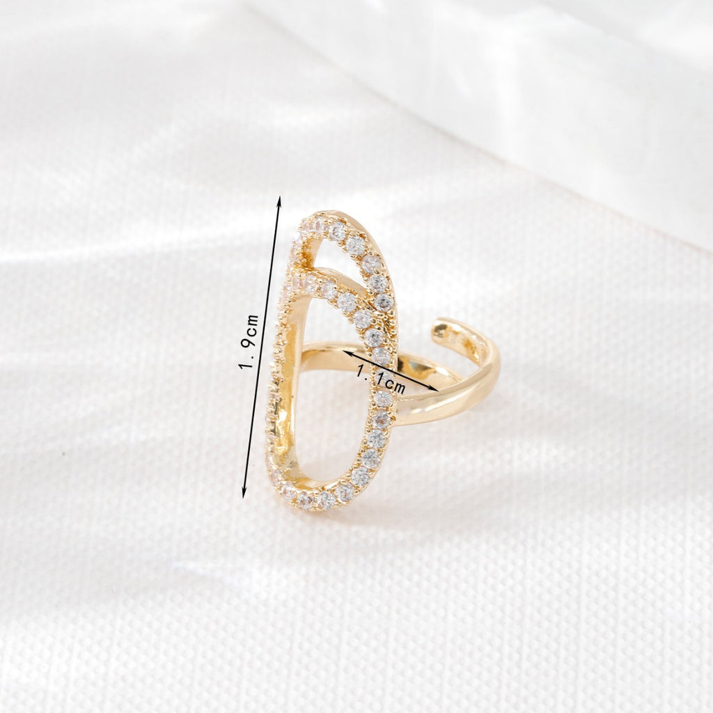 Women's Geometric Diamond-embedded Open Nail Ring