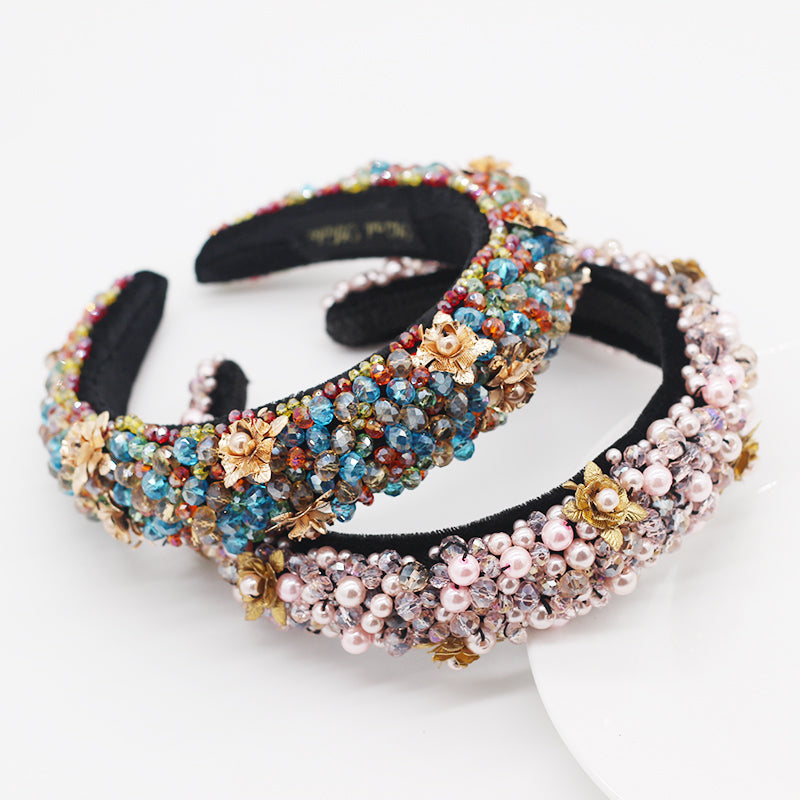 Luxury headband with crystal metallic flower