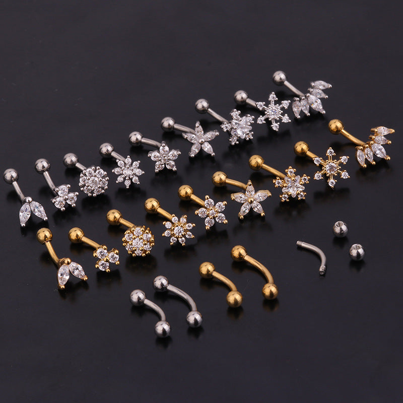 Curved Rod Cochlear Nail Stainless Steel Zircon Eyebrow Nail Creative
