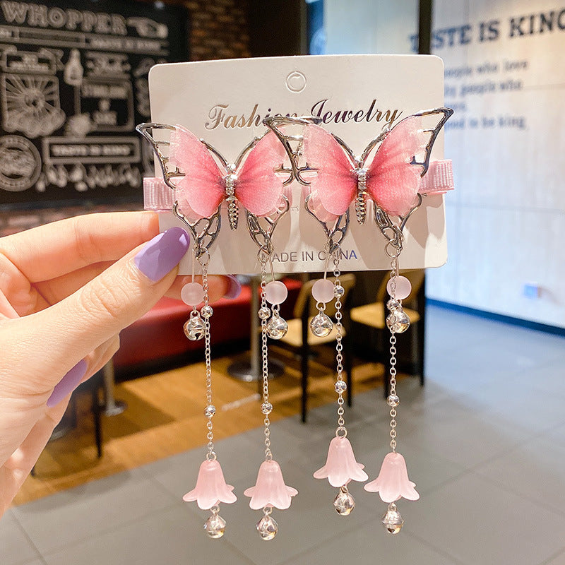 Bowknot Small Bells Tassel Rhinestone Hairpin