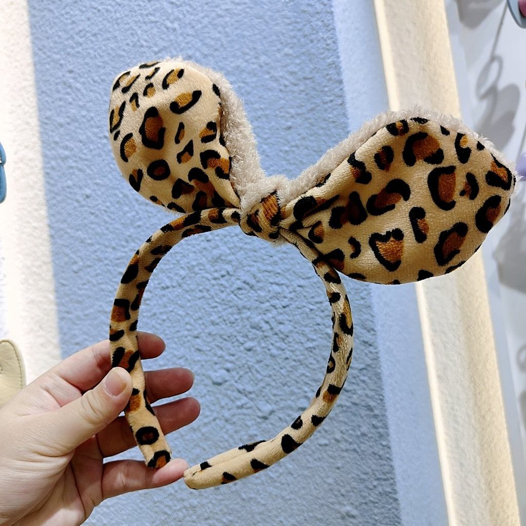Plush Fluffy Leopard Bow Headband