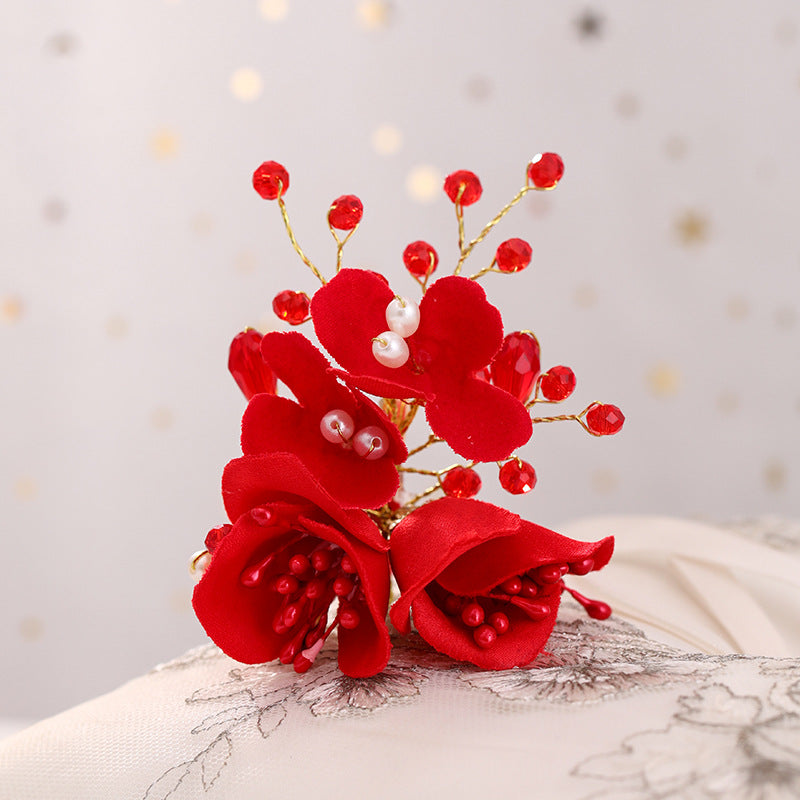 New Bride Wedding White Shell Petals Pearl Crystal Hairpin Ornament