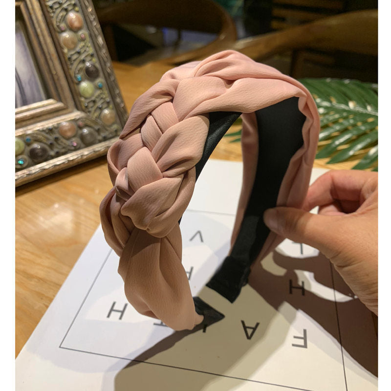 Korean Version of Solid Color Braided Wide-brimmed Fabric Headband