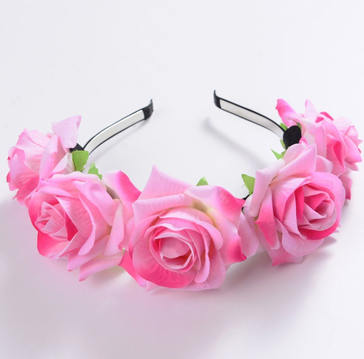 New velvet simulation rose flower wreath headband seaside holiday shooting hair accessories